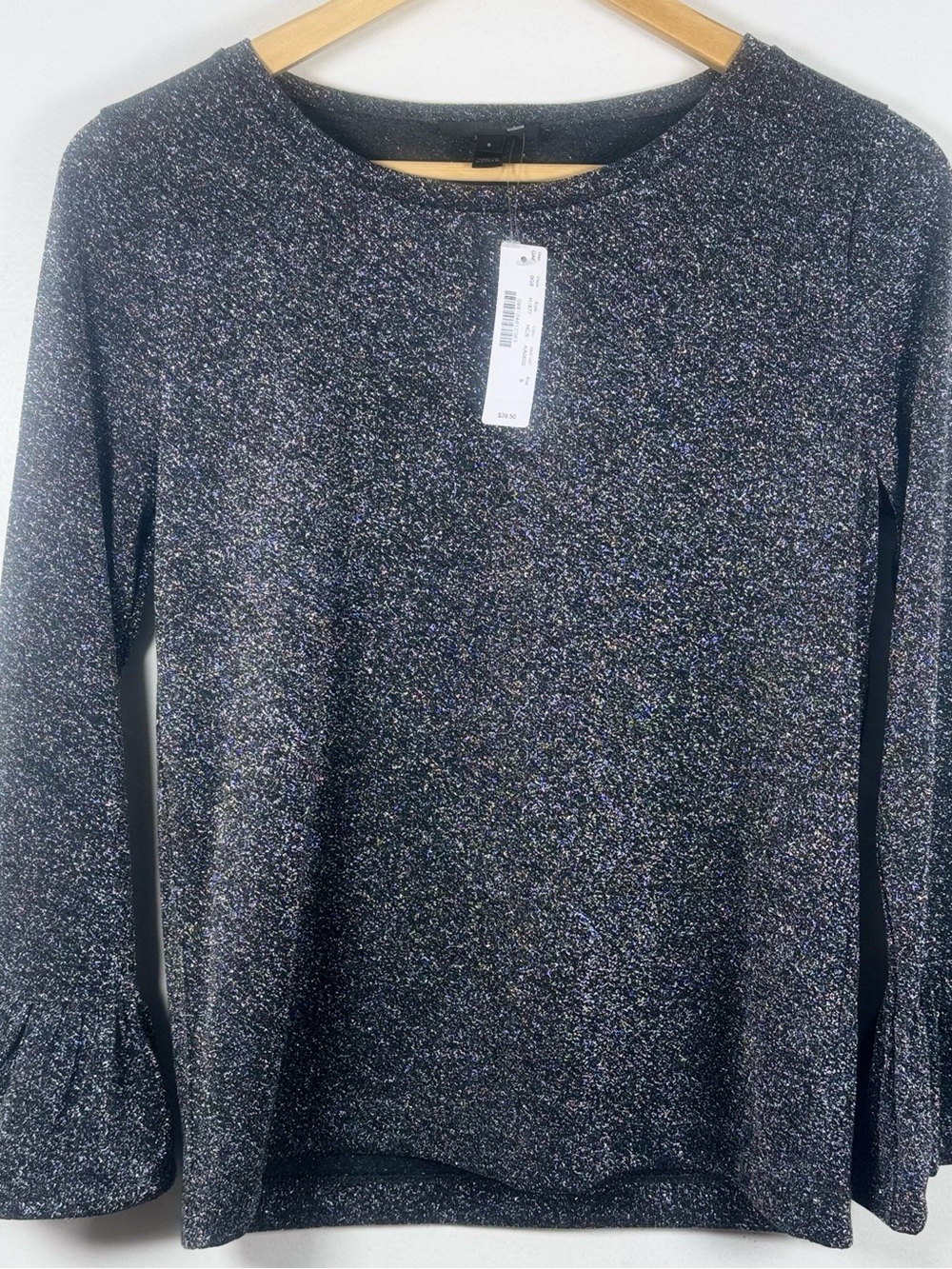 J CREW Gunmetal Metallic Knit Top Bell Sleeves Women’s Small NEW Sparkle Party